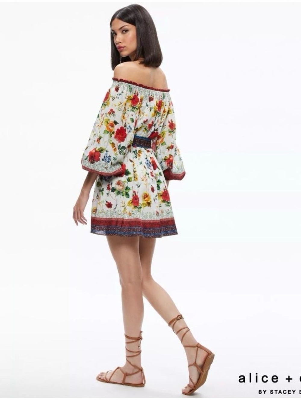 Alice + Olivia Mary Floral Mini Dress White & Red - Small